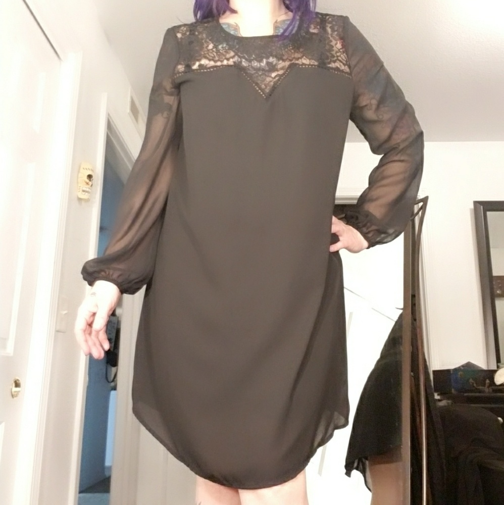 Lace neck, sheer dress